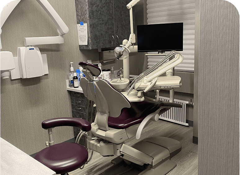Dental office with chair and equipment