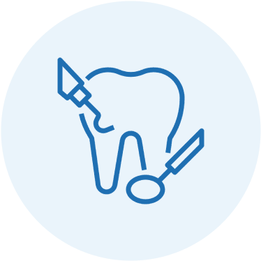 Dental care icon featuring a tooth with dental tools.