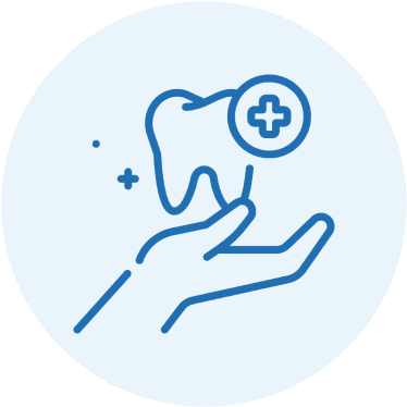Hand holding a tooth with a medical cross symbol.